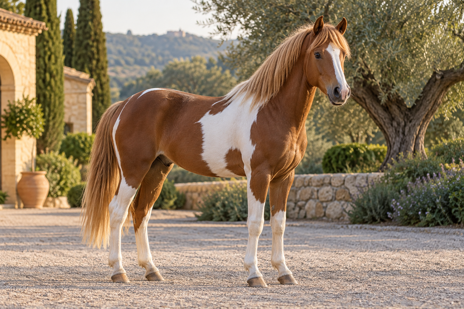 Pony de proporciones naturales en una finca — imagen ilustrativa generada por IA